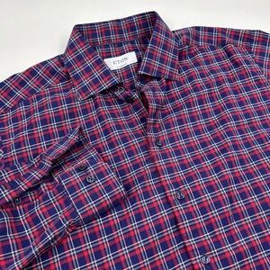 Eton‎ Men's 41/16 Contemporary Blue Red Cotton Long Sleeve Dress Shirt